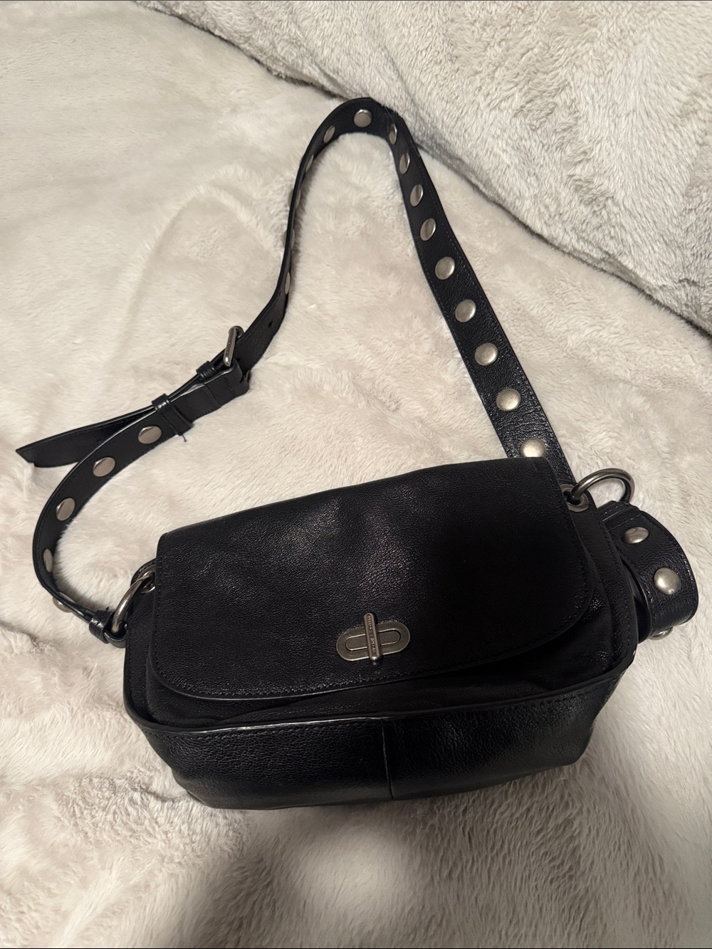 Rebecca Minkoff Black Leather Crossbody with Studded Strap